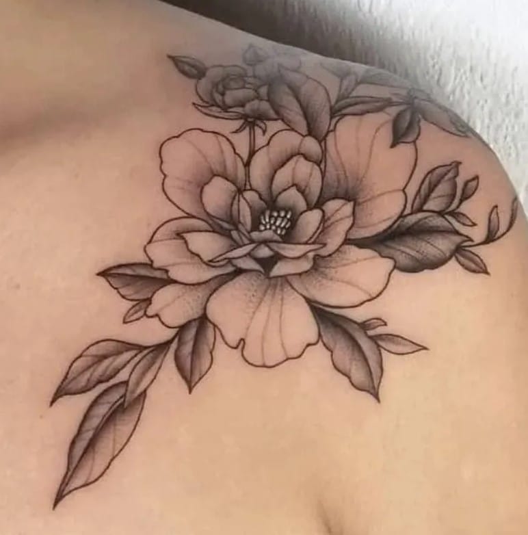 tatuaje de flor blanco y negro