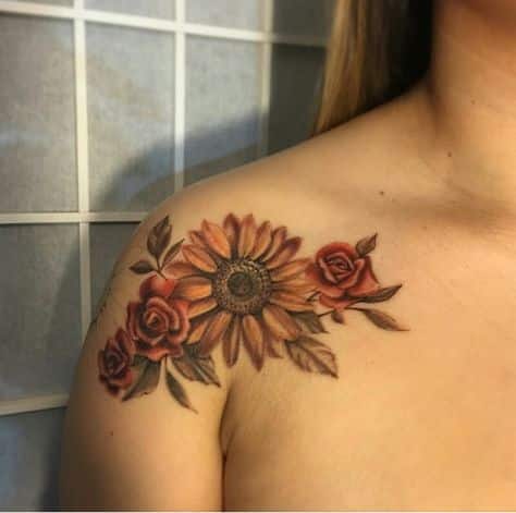 tatuaje girasol rosas