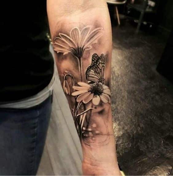 tatuaje margarita mariposa