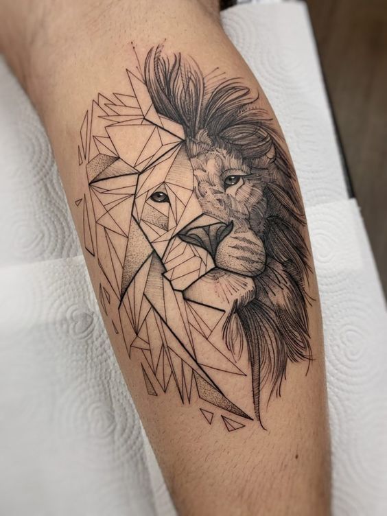 tatuaje león geométrico