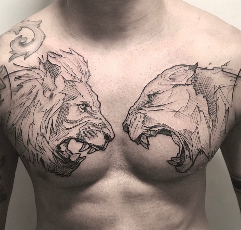 tatuaje león tigre