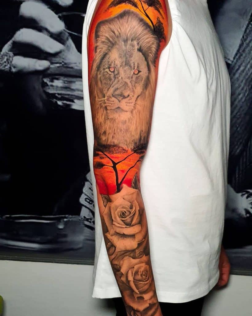 tatuaje león amanecer