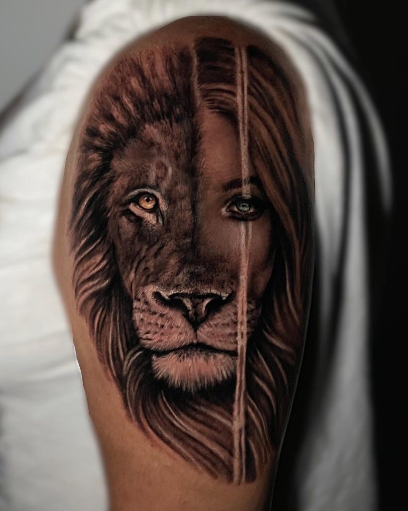 tatuaje león cara mujer