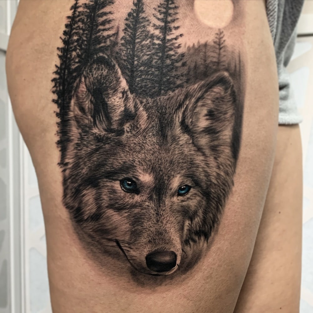 tatuaje lobo realista