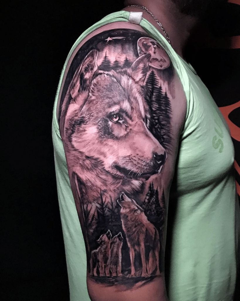 tatuaje lobo y luna