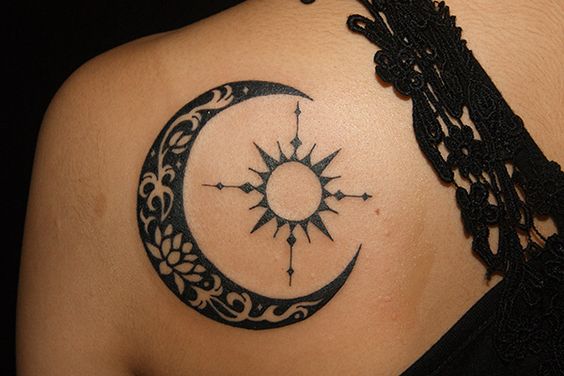 tatuaje sol y luna tribal