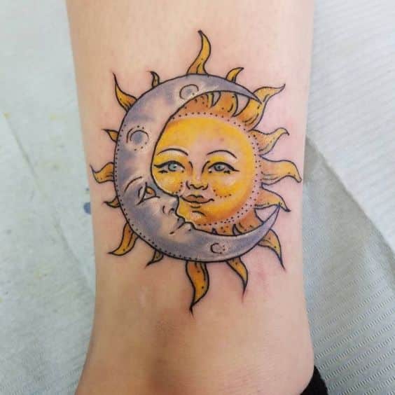 tatuaje sol y luna watercolor