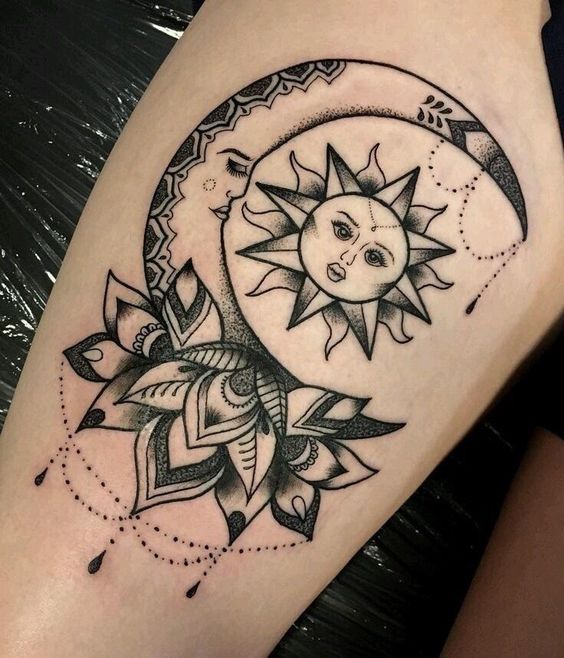 tatuaje sol y luna flor de loto