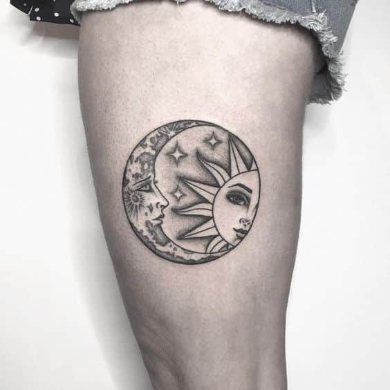 tatuaje sol y luna círculo
