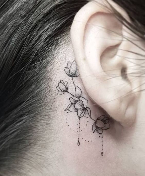 tatuajes detrás de la oreja ornamental
