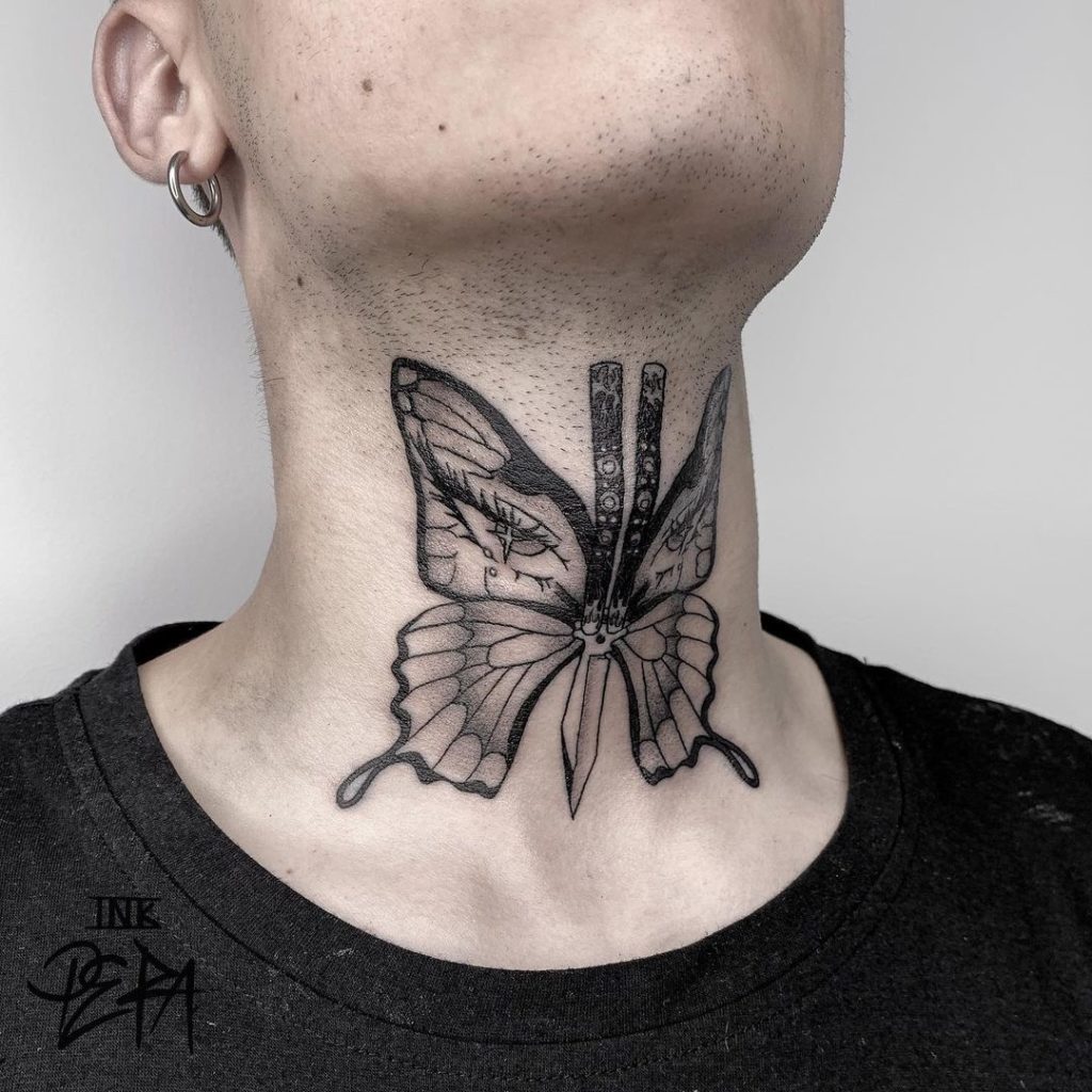 tatuajes en el cuello mariposa