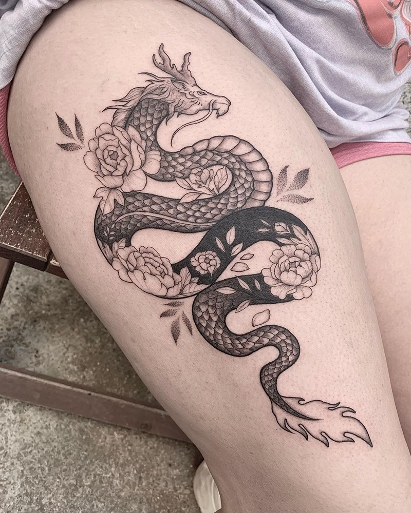 tatuajes pierna dragón