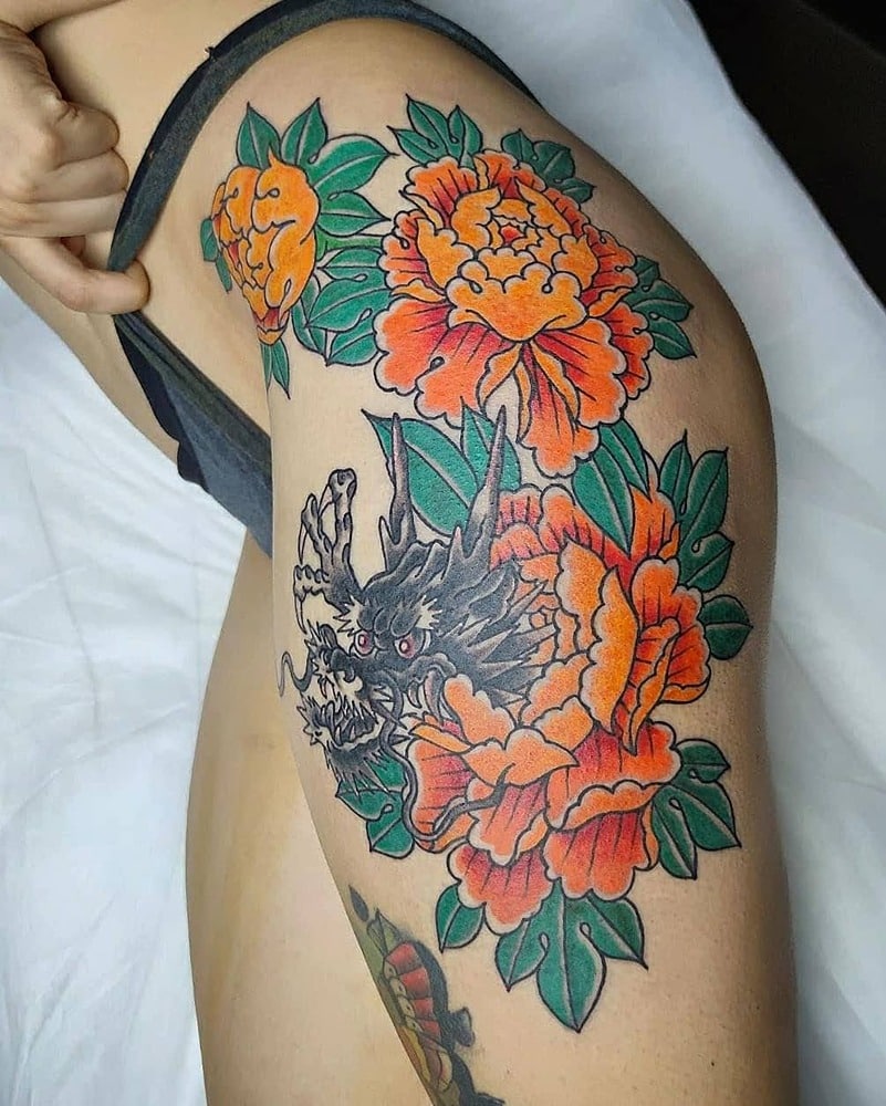 tatuajes pierna flores