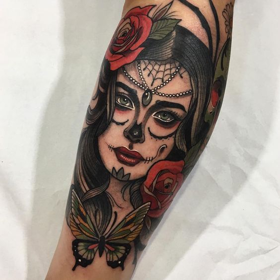 tatuaje catrina brazo mujer