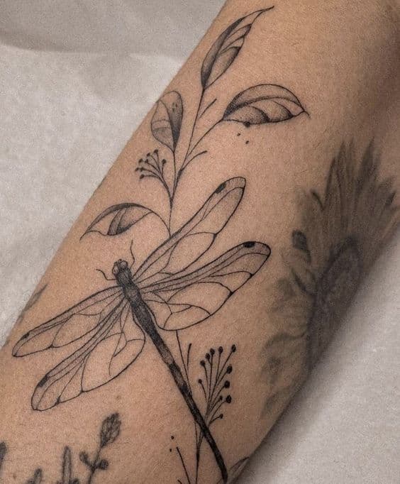 tatuajes de libélulas blackwork