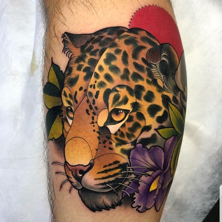 tatuajes leopardo neotradicional