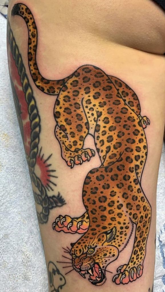 tatuajes leopardo neotradicional